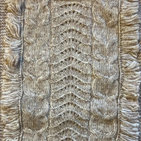 LOFT NWT Heather Tan Cream Beige Cable Fringe Mock Neck Sweater. - Picture 2 of 6
